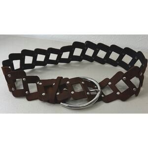 Rustic Leather Riveted Rectangle Open Square Pattern 3in Wide Women’s Belt 30in